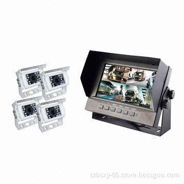 Rear-view Camera System with 7-inch Digital LCD Quad Monitor, Supports 4 Cameras Input